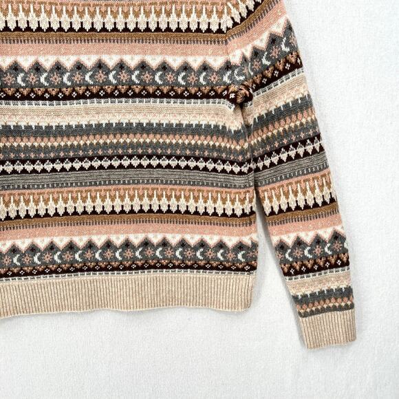 J CREW Fair Isle Cropped Crewneck Sweater Womens XS Cream Gray Brown Wool Blend - Picture 10 of 14
